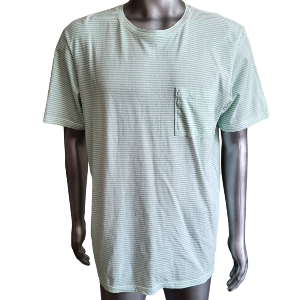 186. Goodlife Green & White striped short sleeve shirt - XL
